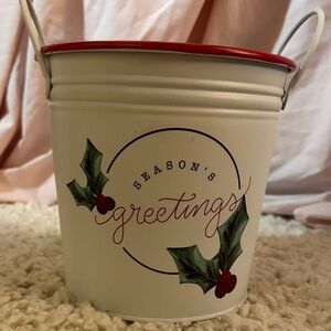 Festive White Holiday Bucket with Red Accents